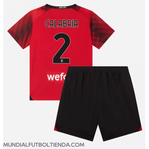 Camiseta AC Milan Davide Calabria #2 Primera Equipación Replica 2023-24 para niños mangas cortas (+ Pantalones cortos)